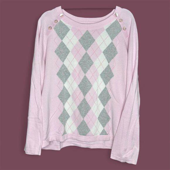 Izod Light Pink Preppy Academia Argyle Sweater - Picture 1 of 7